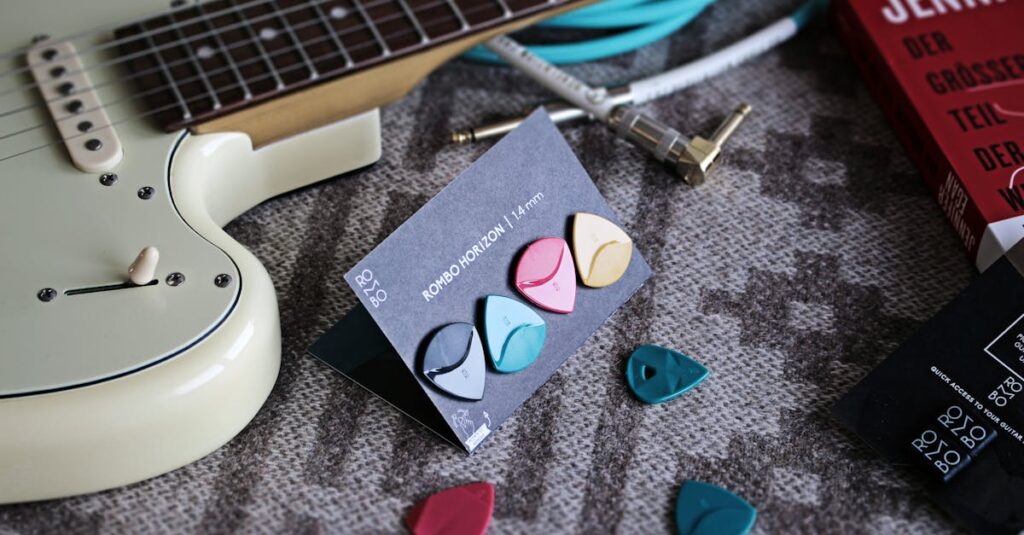 ギターケーブルの長さ、シールド構造、プラグ形状など選び方のポイントを図解したイメージ